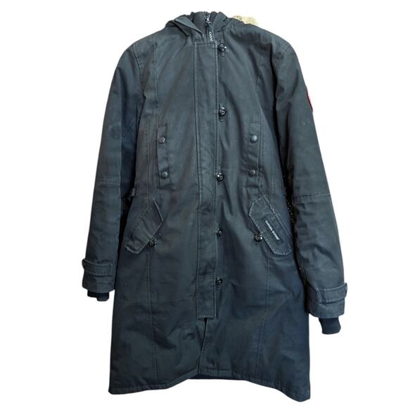 Canada Goose Kensington Parka Jacket Black Small Fur Hood Down Insulated Coat - Picture 3 of 7